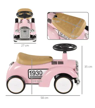 Coche Correpasillos para Bebés de 12 a 36 Meses con Bocina Compartimento de Almacenaje y Volante 58x27x35 cm Rosa