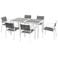 Juego de Comedor de Jardín de 7 Piezas con 1 Mesa y 6 Sillas Apilables Estilo Moderno para Terraza Patio Blanco y Gris