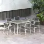 Juego de Comedor de Jardín de 7 Piezas con 1 Mesa y 6 Sillas Apilables Estilo Moderno para Terraza Patio Blanco y Gris
