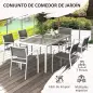 Juego de Comedor de Jardín de 7 Piezas con 1 Mesa y 6 Sillas Apilables Estilo Moderno para Terraza Patio Blanco y Gris