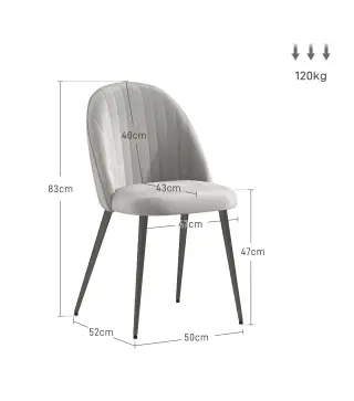 Pack de 4 Sillas de Comedor Modernas Sillas de Cocina Tapizada en Terciopelo con Respaldo Alto 50x56x83 cm Gris