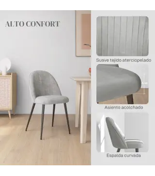 Pack de 4 Sillas de Comedor Modernas Sillas de Cocina Tapizada en Terciopelo con Respaldo Alto 50x56x83 cm Gris