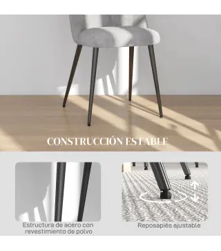 Pack de 4 Sillas de Comedor Modernas Sillas de Cocina Tapizada en Terciopelo con Respaldo Alto 50x56x83 cm Gris