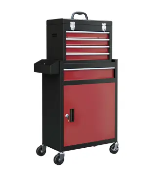 Carro de Herramientas Caja de Herramientas de Acero Carro de Taller con Ruedas Puerta y Cajones para Taller Garaje Rojo