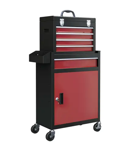 Carro de Herramientas Caja de Herramientas de Acero Carro de Taller con Ruedas Puerta y Cajones para Taller Garaje Rojo