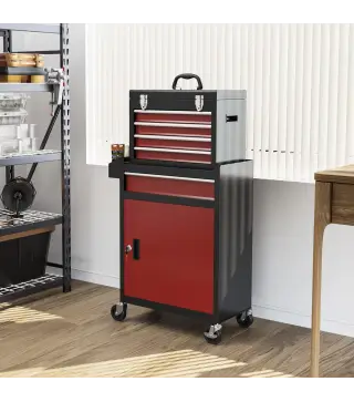 Carro de Herramientas Caja de Herramientas de Acero Carro de Taller con Ruedas Puerta y Cajones para Taller Garaje Rojo