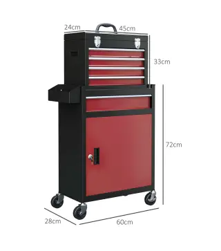Carro de Herramientas Caja de Herramientas de Acero Carro de Taller con Ruedas Puerta y Cajones para Taller Garaje Rojo