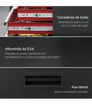 Carro de Herramientas Caja de Herramientas de Acero Carro de Taller con Ruedas Puerta y Cajones para Taller Garaje Rojo