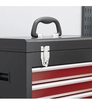 Carro de Herramientas Caja de Herramientas de Acero Carro de Taller con Ruedas Puerta y Cajones para Taller Garaje Rojo