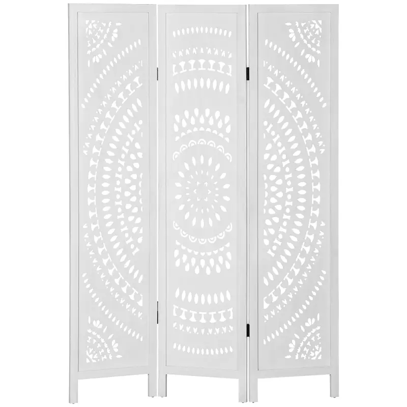 Biombo Plegable de 3 Paneles de Madera 120x170 cm Biombo Separador de Ambientes con Patrones Tallados Elegantes Blanco