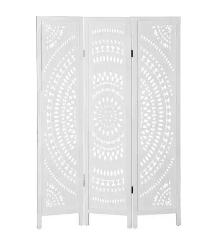 Biombo Plegable de 3 Paneles de Madera 120x170 cm Biombo Separador de Ambientes con Patrones Tallados Elegantes Blanco
