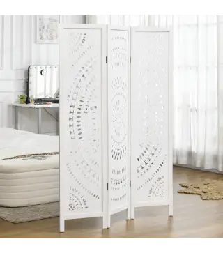 Biombo Plegable de 3 Paneles de Madera 120x170 cm Biombo Separador de Ambientes con Patrones Tallados Elegantes Blanco