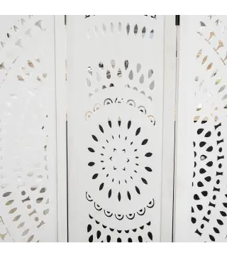 Biombo Plegable de 3 Paneles de Madera 120x170 cm Biombo Separador de Ambientes con Patrones Tallados Elegantes Blanco