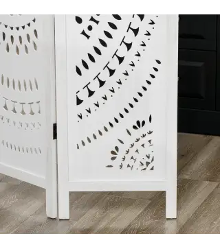Biombo Plegable de 3 Paneles de Madera 120x170 cm Biombo Separador de Ambientes con Patrones Tallados Elegantes Blanco