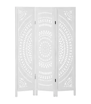 Biombo Plegable de 3 Paneles de Madera 120x170 cm Biombo Separador de Ambientes con Patrones Tallados Elegantes Blanco