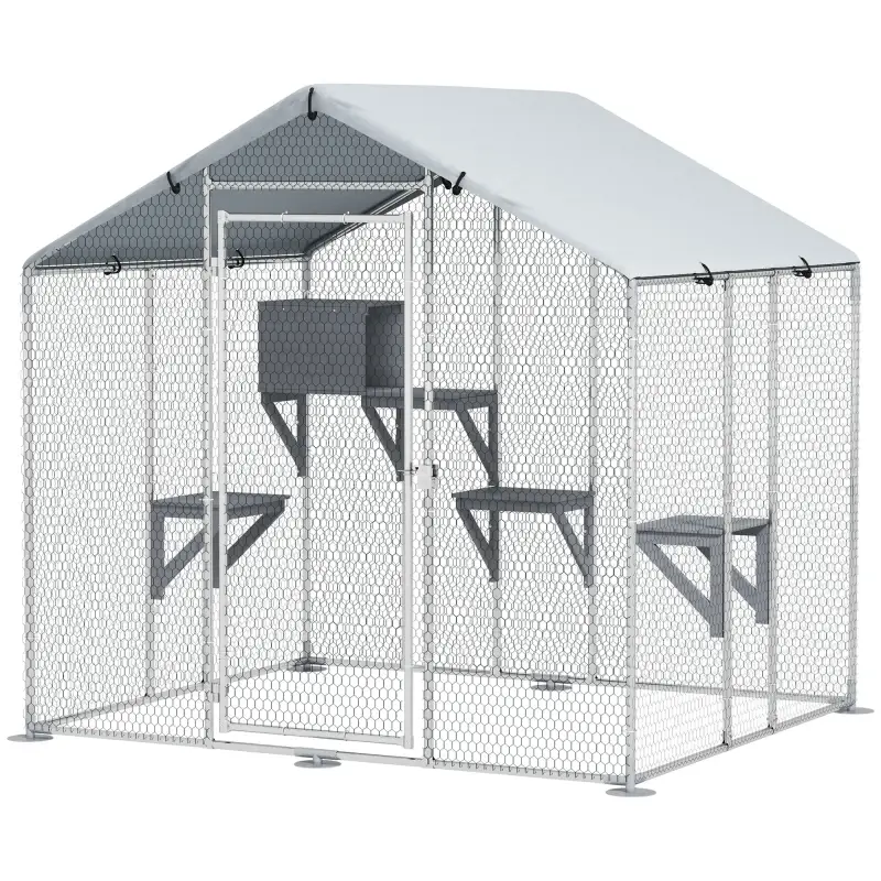 Refugio Exterior Grande para Gatos Jaula de Acero Galvanizado con Techo Impermeable para 5 Gatos 200x170x195 cm Plateado Refugio Exterior Grande para Gatos Jaula de Acero Galvanizado con Techo Impermeable para 5 Gatos 200x170x195 cm Plateado