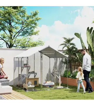 Refugio Exterior Grande para Gatos Jaula de Acero Galvanizado con Techo Impermeable para 5 Gatos 200x170x195 cm Plateado