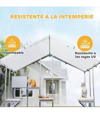 Refugio Exterior Grande para Gatos Jaula de Acero Galvanizado con Techo Impermeable para 5 Gatos 200x170x195 cm Plateado