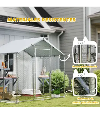 Refugio Exterior Grande para Gatos Jaula de Acero Galvanizado con Techo Impermeable para 5 Gatos 200x170x195 cm Plateado