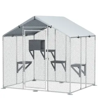 Refugio Exterior Grande para Gatos Jaula de Acero Galvanizado con Techo Impermeable para 5 Gatos 200x170x195 cm Plateado