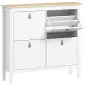 Zapatero Estrecho con 4 Compartimentos y Tiradores de Cuero PU para Pasillo y Recibidor 105x24x95,5 cm Blanco y Madera Zapatero Estrecho con 4 Compartimentos y Tiradores de Cuero PU para Pasillo y Recibidor 105x24x95,5 cm Blanco y Madera