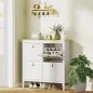 Zapatero Estrecho con 4 Compartimentos y Tiradores de Cuero PU para Pasillo y Recibidor 105x24x95,5 cm Blanco y Madera Zapatero Estrecho con 4 Compartimentos y Tiradores de Cuero PU para Pasillo y Recibidor 105x24x95,5 cm Blanco y Madera