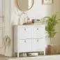 Zapatero Estrecho con 4 Compartimentos y Tiradores de Cuero PU para Pasillo y Recibidor 105x24x95,5 cm Blanco y Madera Zapatero Estrecho con 4 Compartimentos y Tiradores de Cuero PU para Pasillo y Recibidor 105x24x95,5 cm Blanco y Madera