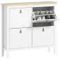 Zapatero Estrecho con 4 Compartimentos y Tiradores de Cuero PU para Pasillo y Recibidor 105x24x95,5 cm Blanco y Madera Zapatero Estrecho con 4 Compartimentos y Tiradores de Cuero PU para Pasillo y Recibidor 105x24x95,5 cm Blanco y Madera