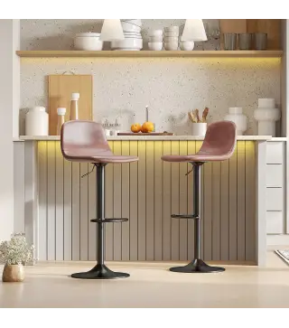 Conjunto 2 Taburetes Altos Ajustables 360° con Respaldo y Reposapiés para Cocina Bar o Comedor 40,5x44x84-104 cm Marrón