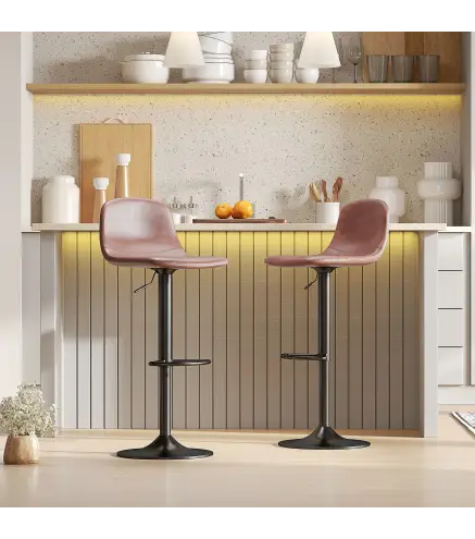 Conjunto 2 Taburetes Altos Ajustables 360° con Respaldo y Reposapiés para Cocina Bar o Comedor 40,5x44x84-104 cm Marrón