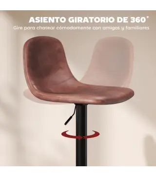 Conjunto 2 Taburetes Altos Ajustables 360° con Respaldo y Reposapiés para Cocina Bar o Comedor 40,5x44x84-104 cm Marrón