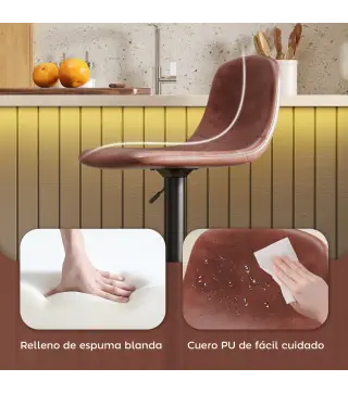 Conjunto 2 Taburetes Altos Ajustables 360° con Respaldo y Reposapiés para Cocina Bar o Comedor 40,5x44x84-104 cm Marrón
