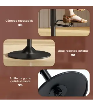 Conjunto 2 Taburetes Altos Ajustables 360° con Respaldo y Reposapiés para Cocina Bar o Comedor 40,5x44x84-104 cm Marrón