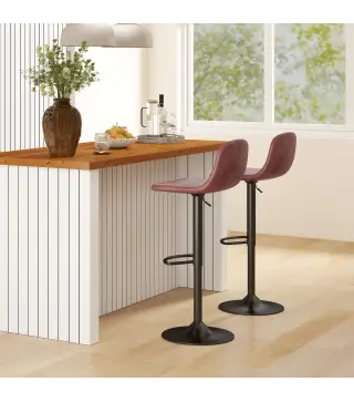 Conjunto 2 Taburetes Altos Ajustables 360° con Respaldo y Reposapiés para Cocina Bar o Comedor 40,5x44x84-104 cm Marrón