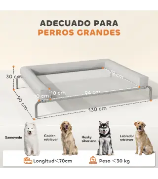 Cama Elevada para Perros Refrescante con Refuerzos Extraíbles Malla Transpirable y Marco de Acero 130x90x30 cm Gris
