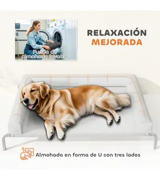 Cama Elevada para Perros Refrescante con Refuerzos Extraíbles Malla Transpirable y Marco de Acero 130x90x30 cm Gris