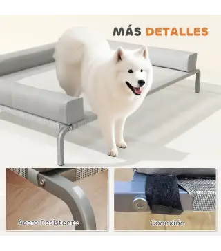 Cama Elevada para Perros Refrescante con Refuerzos Extraíbles Malla Transpirable y Marco de Acero 130x90x30 cm Gris