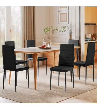 Pack de 6 Sillas de Comedor Modernas Tapizadas en Lino Sintético con Respaldo Alto y Patas de Metal 41x50x97 cm Negro