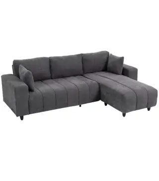 Sofá Chaise Longue Reversible de 3 Plazas 2 Almohadas Tapizado en Lino Marco de Acero 242x156x87 cm Gris Oscuro