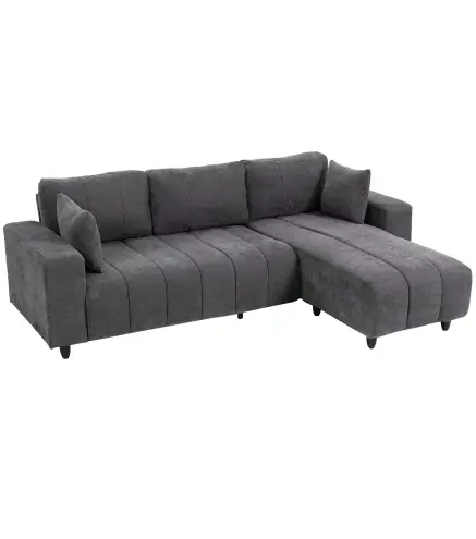 Sofá Chaise Longue Reversible de 3 Plazas 2 Almohadas Tapizado en Lino Marco de Acero 242x156x87 cm Gris Oscuro