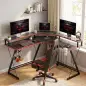 Escritorio Esquinero con Enchufes en Forma de L 128x128 cm con Soporte para Monitor Gancho y Portavasos Negro Escritorio Esquinero con Enchufes en Forma de L 128x128 cm con Soporte para Monitor Gancho y Portavasos Negro