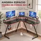 Escritorio Esquinero con Enchufes en Forma de L 128x128 cm con Soporte para Monitor Gancho y Portavasos Negro Escritorio Esquinero con Enchufes en Forma de L 128x128 cm con Soporte para Monitor Gancho y Portavasos Negro