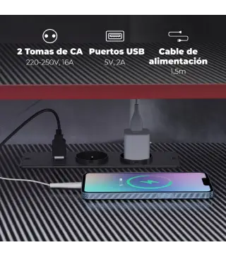 Escritorio Esquinero con Enchufes en Forma de L 128x128 cm con Soporte para Monitor Gancho y Portavasos Negro