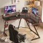 Escritorio Esquinero con Enchufes en Forma de L 128x128 cm con Soporte para Monitor Gancho y Portavasos Negro Escritorio Esquinero con Enchufes en Forma de L 128x128 cm con Soporte para Monitor Gancho y Portavasos Negro