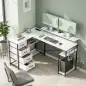 Escritorio en L Reversible con 4 Cajones de Tela 2 Enchufes y 2 Puertos USB Soporte para Monitor 155x112 cm Blanco Escritorio en L Reversible con 4 Cajones de Tela 2 Enchufes y 2 Puertos USB Soporte para Monitor 155x112 cm Blanco