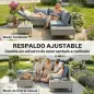 Conjunto de Jardín de Ratán de 3 Piezas Respaldo Ajustable Incluye Cojines Sofá de 3 Plazas Sofá de 2 Plazas Mesa Gris