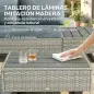 Conjunto de Jardín de Ratán de 3 Piezas Respaldo Ajustable Incluye Cojines Sofá de 3 Plazas Sofá de 2 Plazas Mesa Gris