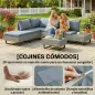 Conjunto de Jardín de Ratán de 3 Piezas Respaldo Ajustable Incluye Cojines Sofá de 3 Plazas Sofá de 2 Plazas Mesa Gris