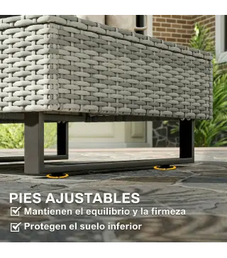 Conjunto de Jardín de Ratán de 3 Piezas Respaldo Ajustable Incluye Cojines Sofá de 3 Plazas Sofá de 2 Plazas Mesa Gris