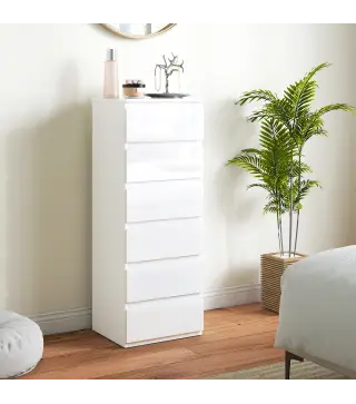 Cómoda de Dormitorio con 6 Cajones Estrecha Sinfonier Ahorro Espacio 40x35x109 cm Blanco Brillo